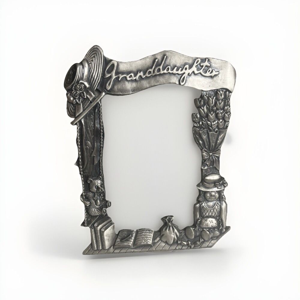 Vintage Sixtrees Pewter “Granddaughter” Picture Frame Raised Detail 4x6 Photos